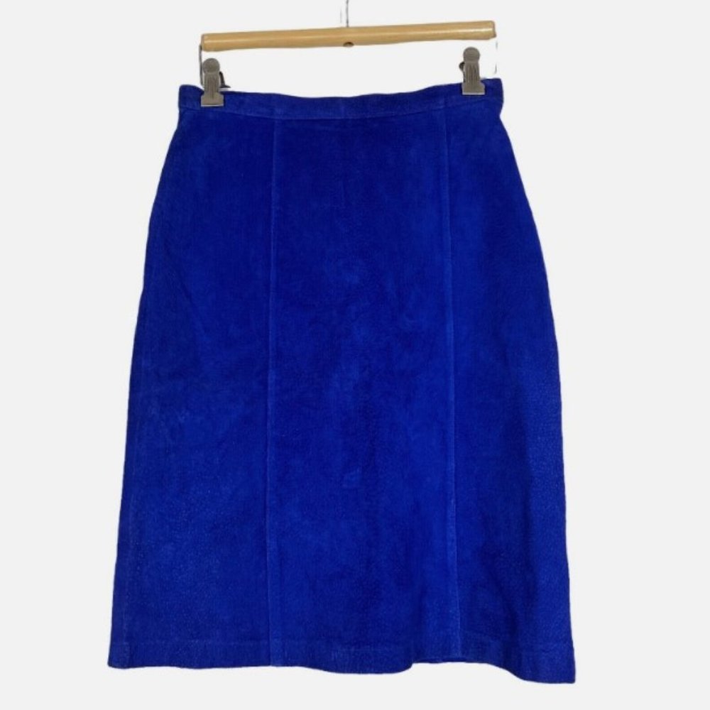 Fox Run 90s Vintage Leather Suede Pencil Skirt- Electric Blue- Used, Excellent C